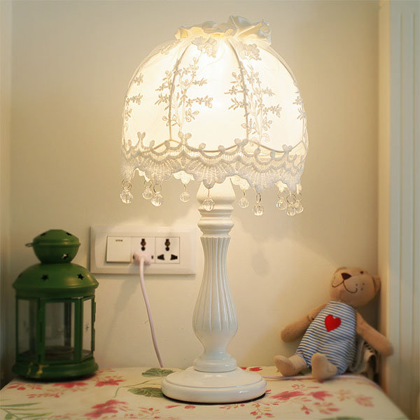 Lace Table Lamp - Wood - Cloth - White