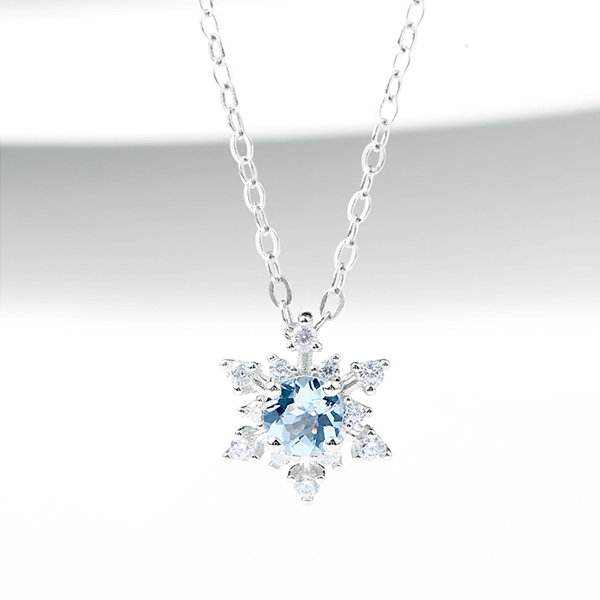Sky Blue Topaz and Diamond Snowflake Pendant Necklace