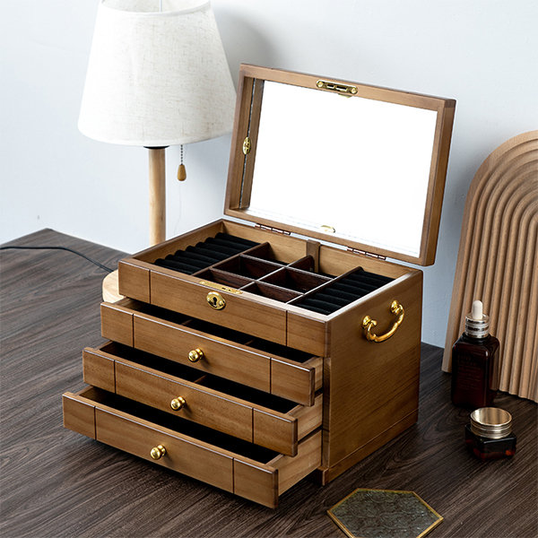 Multilayer Jewelry Box - With Mirror - Wood - 3 Patterns - ApolloBox