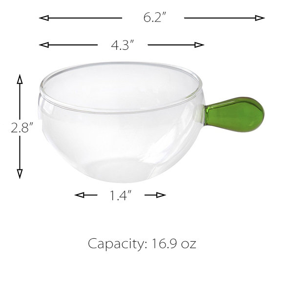 Handle Glass Bowl - Green - Amber - 4 Colors - ApolloBox