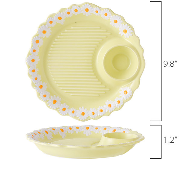 Daisy Dumpling Plate - Ceramic - Yellow - White - ApolloBox
