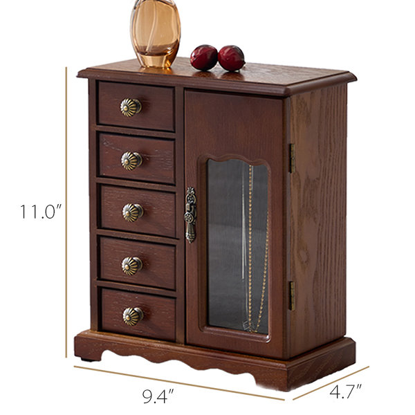 Vintage Jewelry Storage Box - 5 Drawers - Black Walnut - Wood