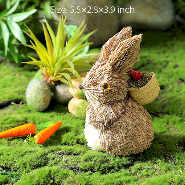 Cartoon Bunny Decor - Rattan - Foam - Wood Color - White - Green