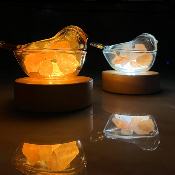 Bird Shaped Aroma Diffuser Night Light - Wood - Glass - Amber - Transparent