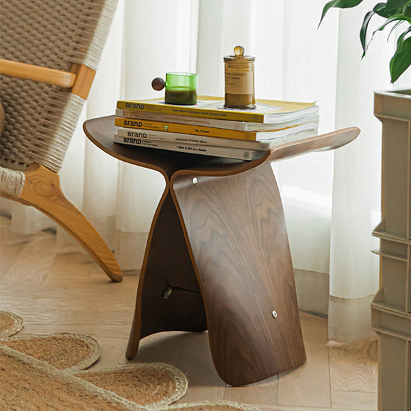 Butterfly Shaped Side Table - Walnut Color - Black - Manchurian Ash Wood