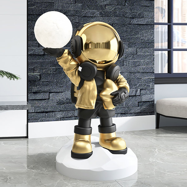 Astronaut With Moon And Star Decorative Lamp - Fiberglass - Golden - Blue -  Apollobox