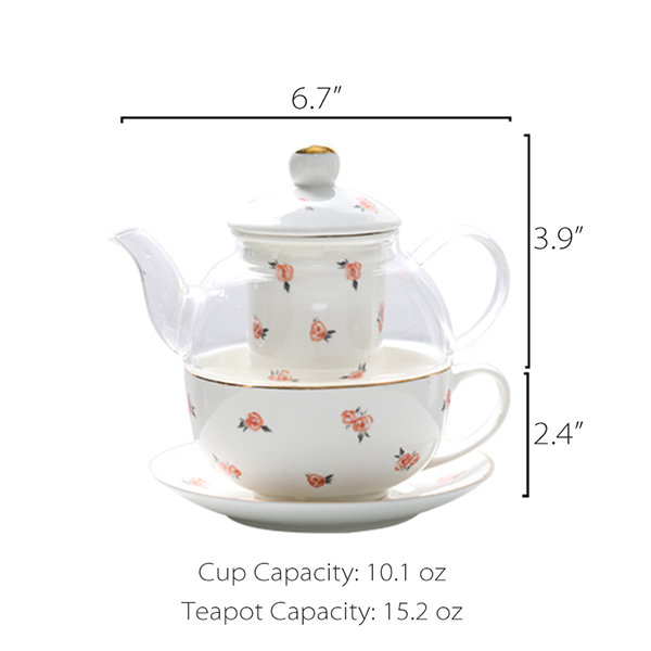 Ceramic Teapot And Cup Set - Rose - Leopard - 4 Patterns from Apollo Box