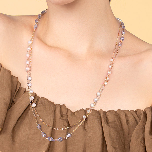 Elegant Pearl Necklace - Layered - Brass
