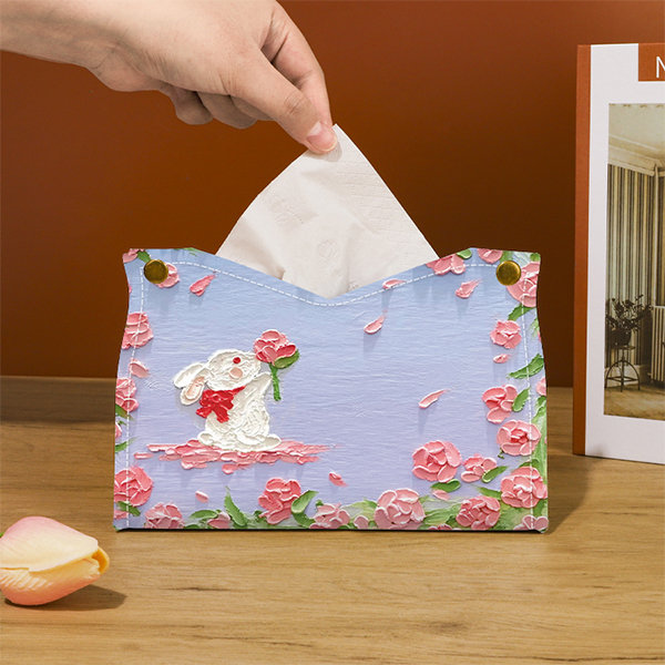 Cute Rabbit Tissue Box Cover - PU Leather - Oil Painting Style from Apollo  Box