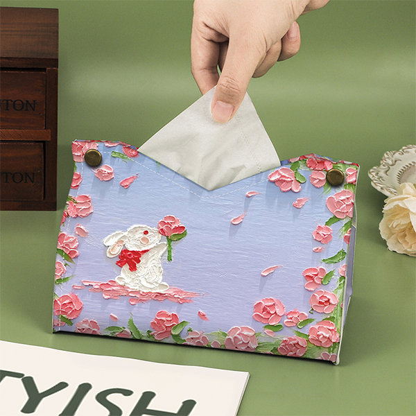 Cute Rabbit Tissue Box Cover - PU Leather - Oil Painting Style from Apollo  Box