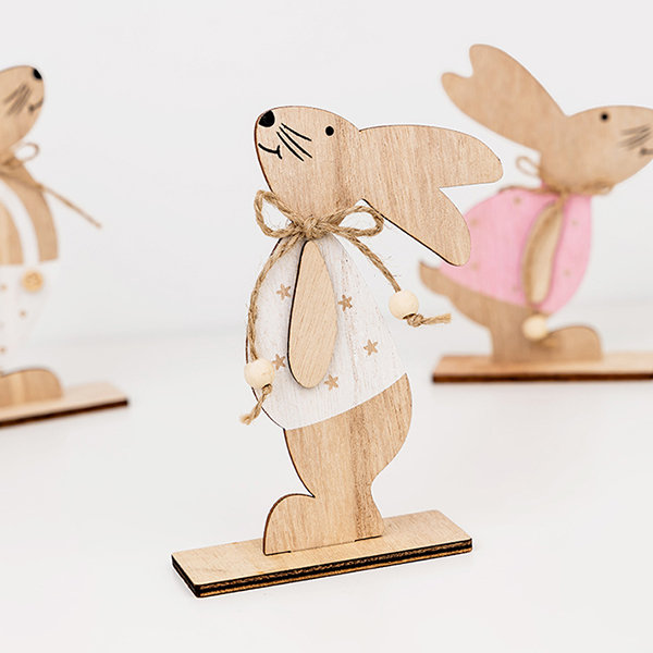 Wooden Rabbit Ornament - Wood - 2 Patterns - ApolloBox