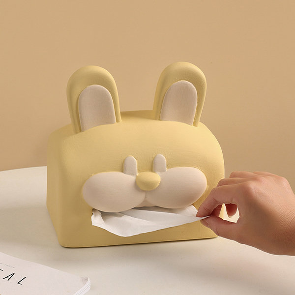 1pc Cheese Ceramic Tissue Box Holder, Rabbit & Bowknot Decorative