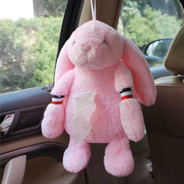 Rabbit In Car Tissue Box- Plush - White - Yellow - Pink - ApolloBox