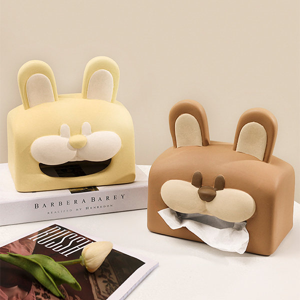 Cute Bunny Tissue Box - Ceramic - Yellow - Brown - ApolloBox