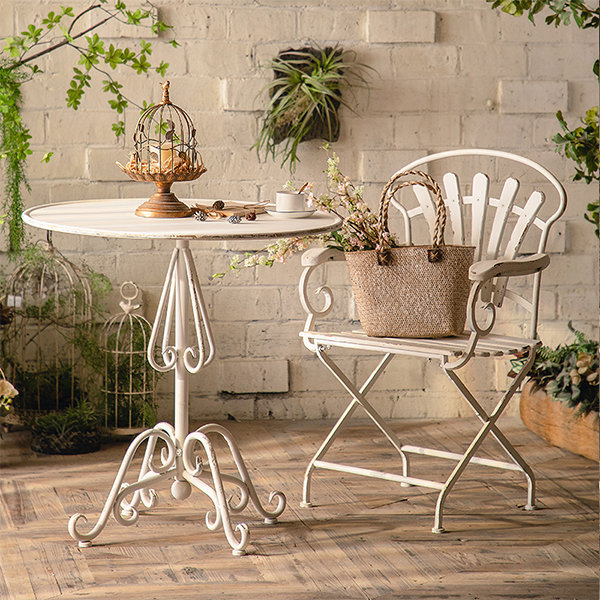White French-Style Iron Table - Distressed Finish - Vintage Design