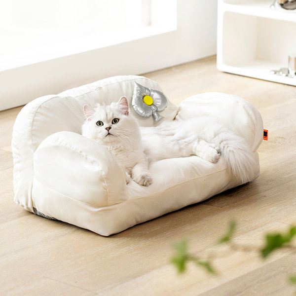 Sofa Shaped Cat Bed - With Rabbit Ears - Plush - White - 3 Sizes - ApolloBox