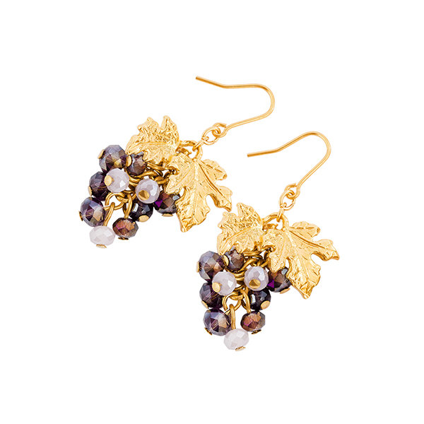 Delicate Leaf Dangling Grapes Ball Drop Yellow Gold Earrings Italian - 2  Pieces | Chairish