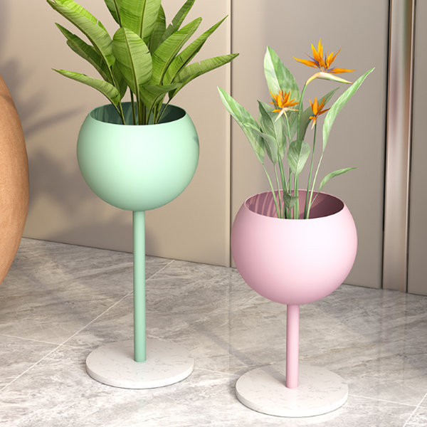 Goblet Inspired Planter - Iron - Marble - Pink - Green - 4 Colors