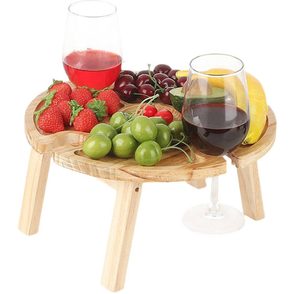 Portable Wine Tray Hanging Wine Glasses Fruit Tray Wooden Picnic Drink  Snack Table Outdoor Camping Table