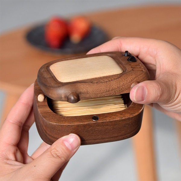 Toothpick Holder Portable Pocket Tooth Pick Dispenser Wood Travel Box Pill  Case Wooden Toothpick Dispenser for Outdoor(Brown)