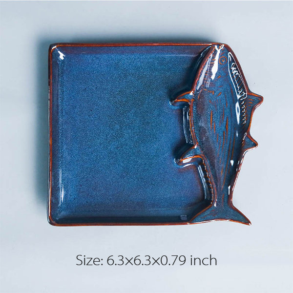 Creative Ocean Ceramic Plate - Conch - Shrimp - Fish - Shell - Blue from  Apollo Box