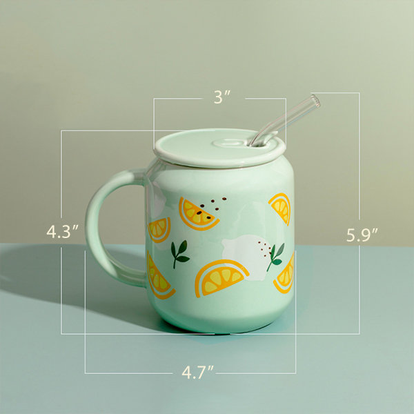 Creative Cute Fruit Ceramic Mug With Straw Ins Style Strawberry