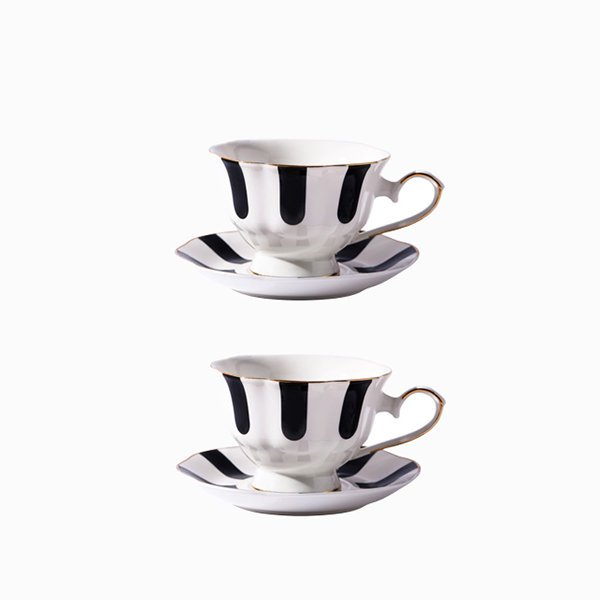 Bombay Duck Stripy Black White and Gold Tea for One Set