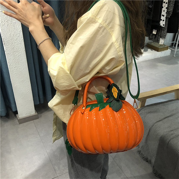 Halloween Stylish Satchel Bag Solid Color Pumpkin Gothic Novelty Shoulder  Bag PU Leather Adjustable Strap for Traveling Vacation