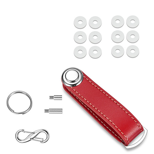 Multifunctional Key Organizer - Real Leather - Red - Black - 4