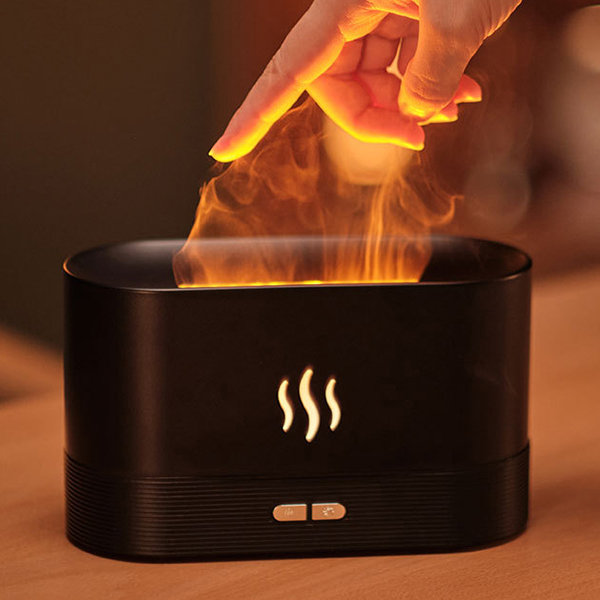 Volcano Humidifier USB Plug-in Ultrasonic Flame Aroma Diffuser  (Black-ordinary)