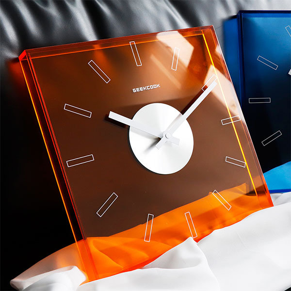Modern Glass Wall Clock - Square - Orange - Blue - 4 Colors