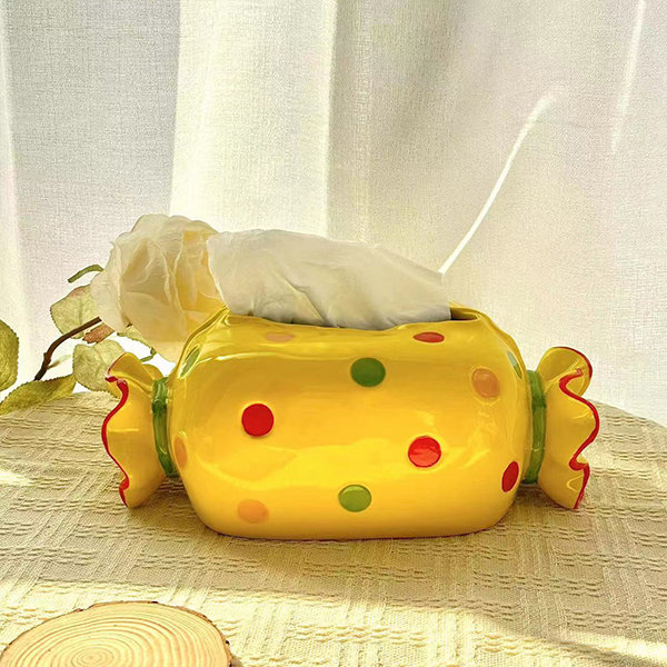 Cartoon Cheese Tissue Box - Resin - Yellow - Pink - ApolloBox