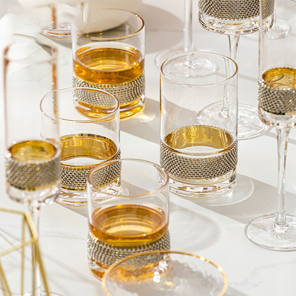 Diamond Whiskey Glasses Golden Rim Set Of 6 (transparent)