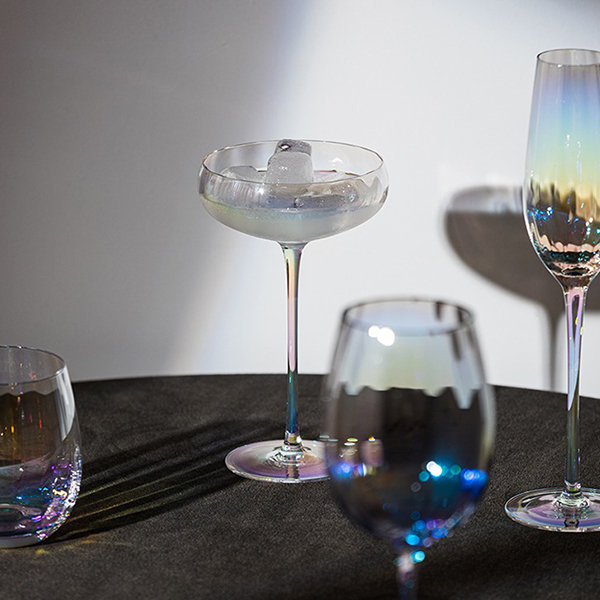 Toscany Iridescent Champagne Glasses, Saucer Glasses Set of 4