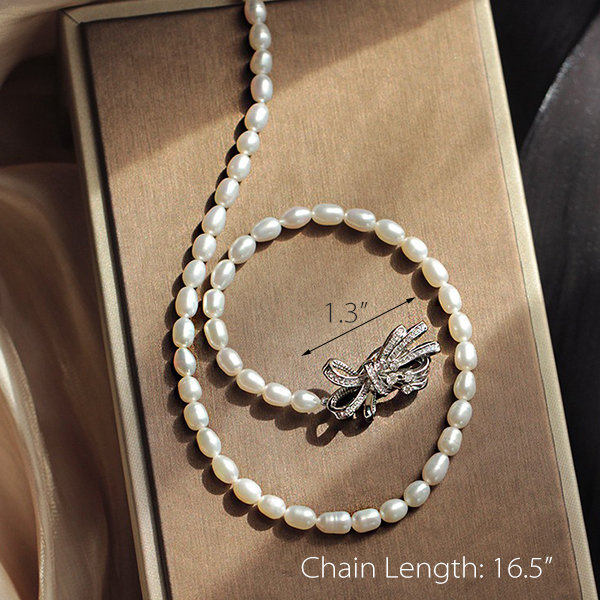 Pearl Bow Necklace Zircon Apollobox