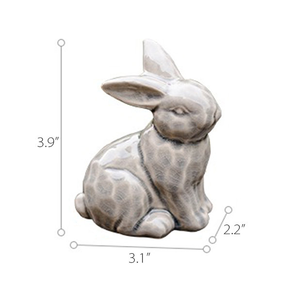 Cute Rabbit Decoration - Ceramic - White - Gray