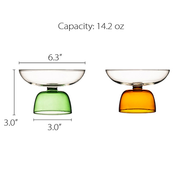 Handle Glass Bowl - Green - Amber - 4 Colors - ApolloBox