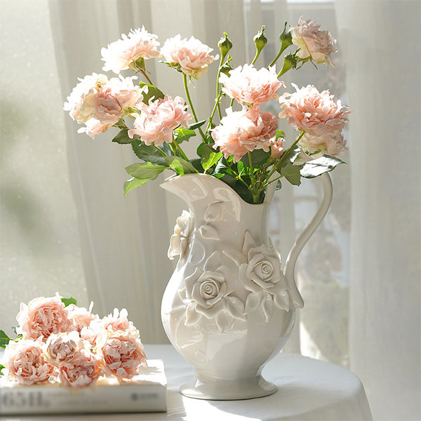 Retro Vase - Embossed Flower Design - Ceramic - White - ApolloBox