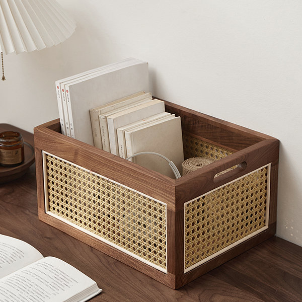 - Black Rattan Walnut Cherry - Storage ApolloBox Wood Desktop Basket Wood -