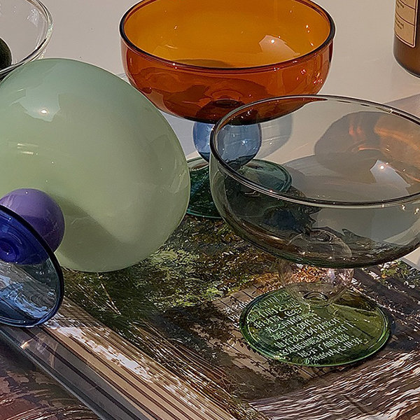 Handle Glass Bowl - Green - Amber - 4 Colors - ApolloBox