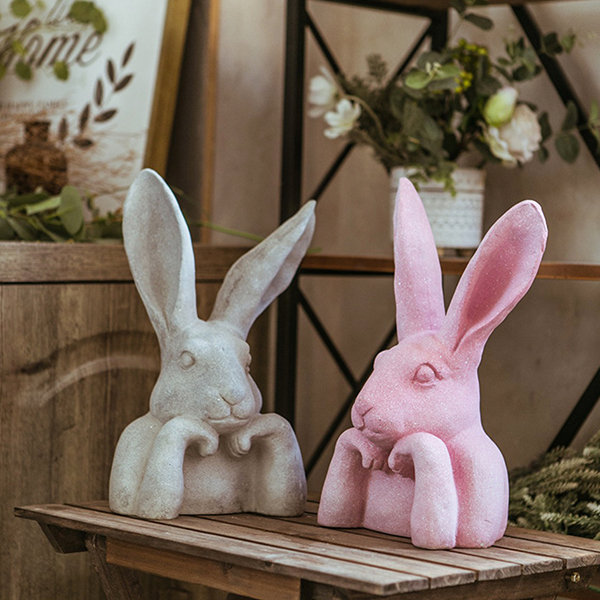 Bunny Rabbit Statue Brushed Porcelain Garden Home Decor Easter 