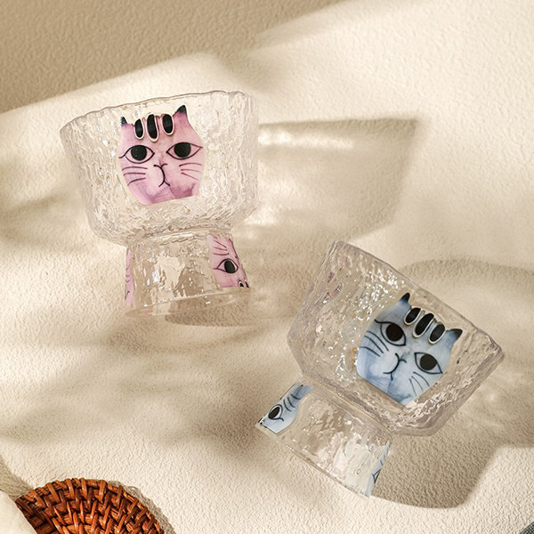 Textured Cat Glass Cup - Pink - Blue - ApolloBox