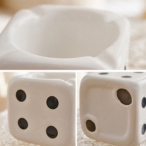 Dice Ceramic Ashtray - Ceramic - Red - Black - Yellow - White