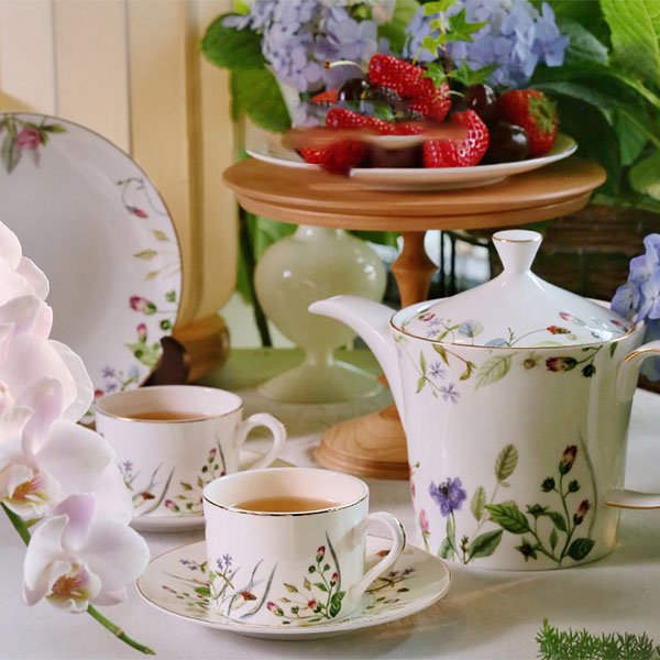 Flora Fine Ceramic Tea Cup Saucer Set 12 Pieces