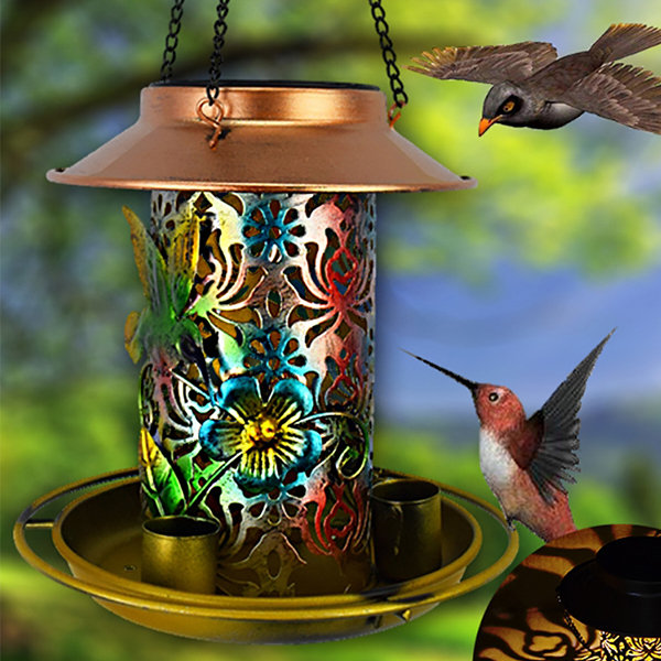 Solar Powered Bird Feeder Light - Glass And Wrought iron - ApolloBox