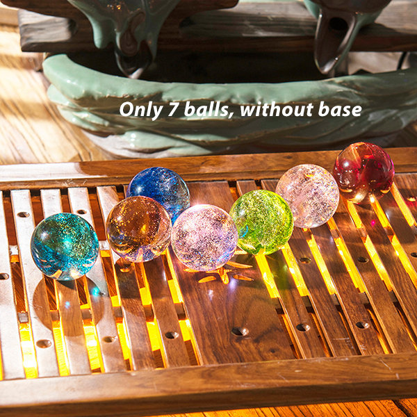 Colorful Crystal Ball Decoration - Glass - Wood - 7 Balls in a Set