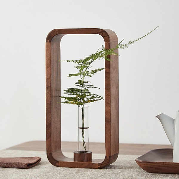 Rounded Corner Vase - Walnut Wood - Glass - 2 Sizes