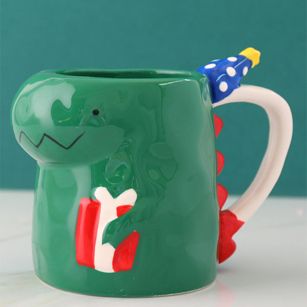 Teal Green Ceramic Dinosaur Cartoon Drinking Mug with Handle