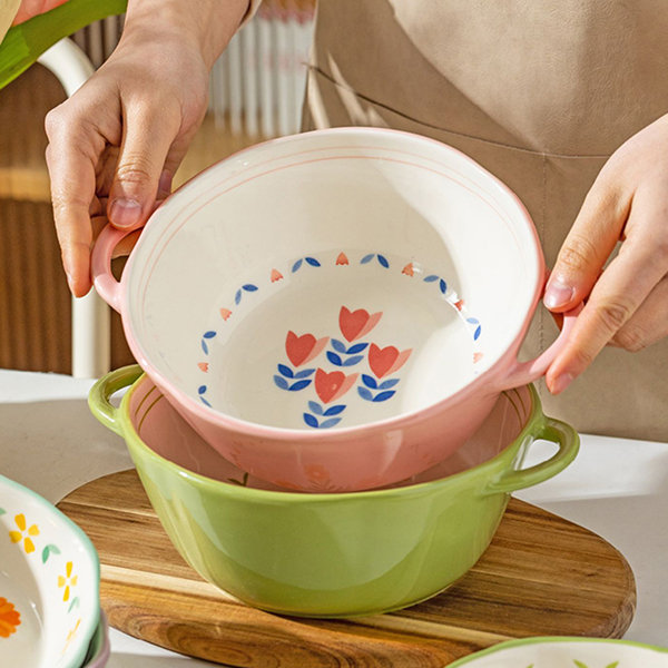 Flower Amphora Soup Bowl - Ceramic - Pink - Purple - Green - Cyan