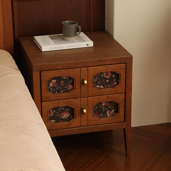 Japanese Style Bedside Storage Cabinet - Cherry Wood - Stainless Steel -  ApolloBox